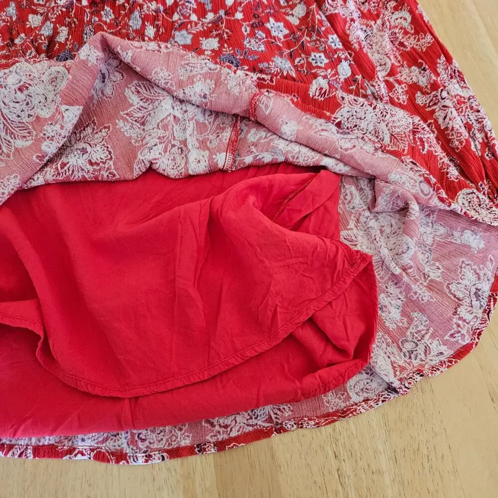 Free People Floral Lucky Loosey Mini Dress M  Red Tunic Festival Boho Oversized
